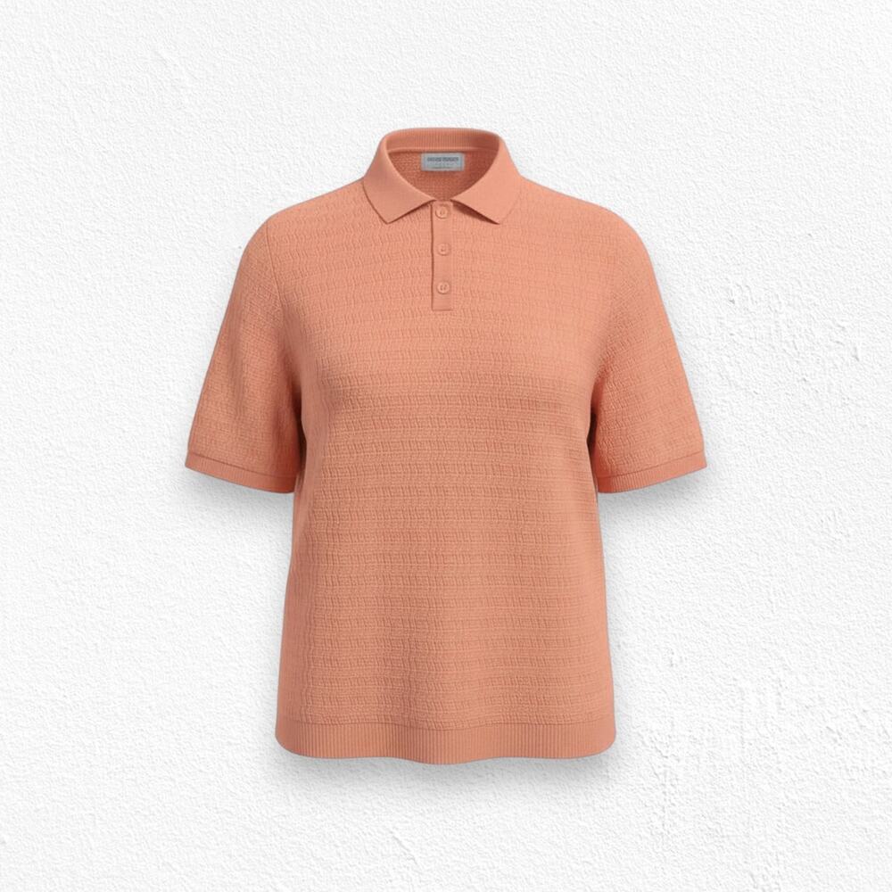 80s Vintage Alfred Dunner Coral Pink Orange USA Made Knit Polo Shirt Size Large